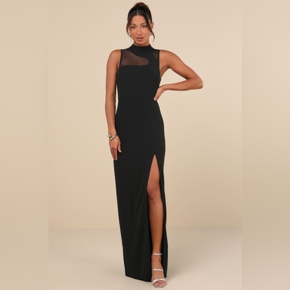 LULU’S IRRESISTIBLY MODERN MESH MOCK NECK MAXI DRESS